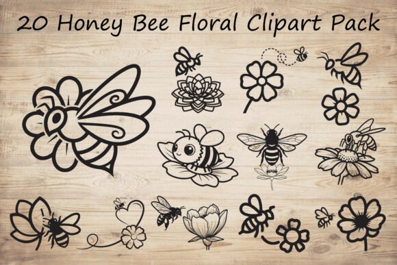 20 Honey Bee Floral Clipart Pack