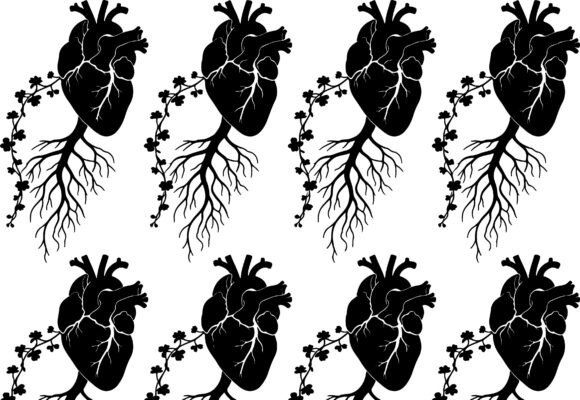 Anatomical Heart Floral Branch Vector