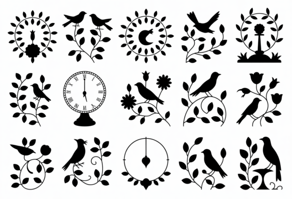 Bird and Floral Silhouette Clipart