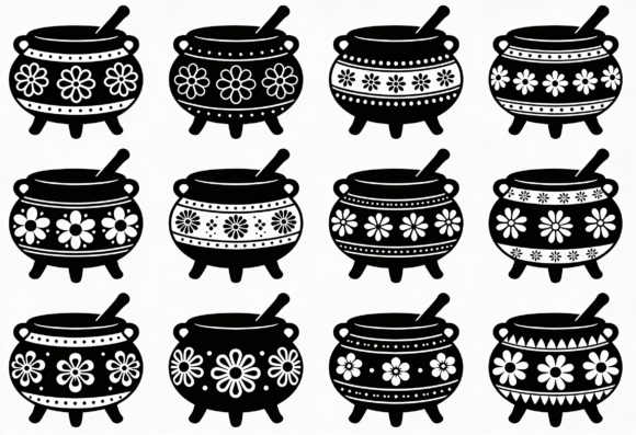 Black Floral Cauldron Clipart Bundle