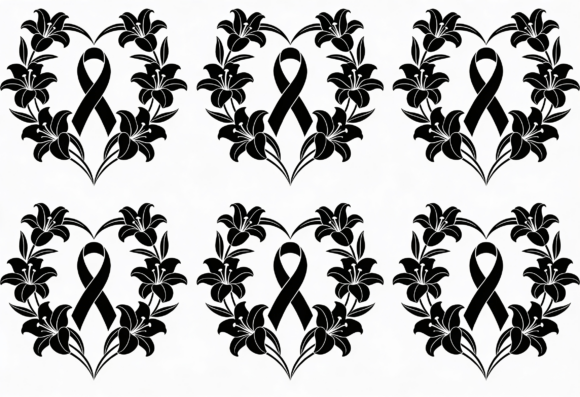 Black Ribbon Lily Heart Floral Memorial