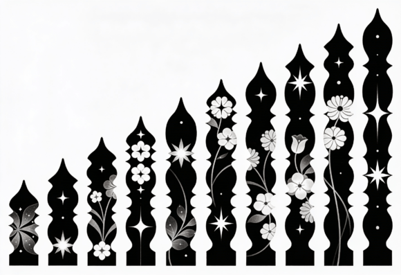 Black White Floral Fence Silhouette