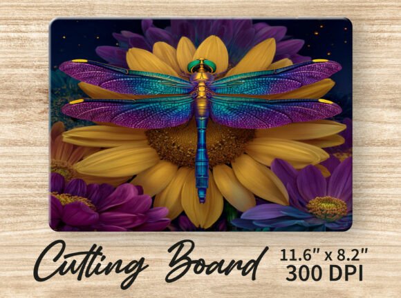 Dragonfly Floral Glass Cutting Board