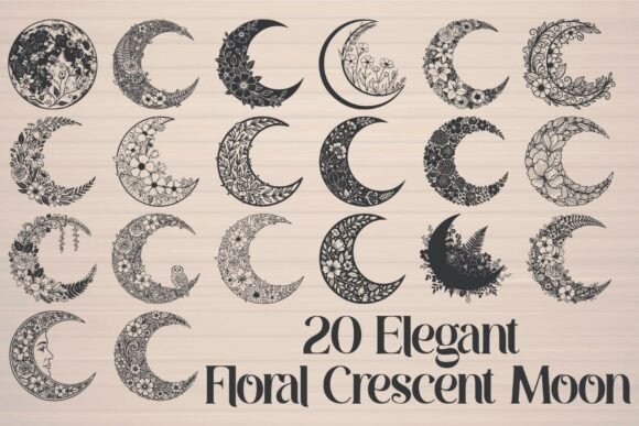 Elegant Floral Crescent Moon