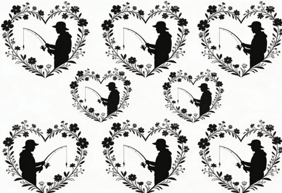 Fisherman Heart Silhouette Floral Design