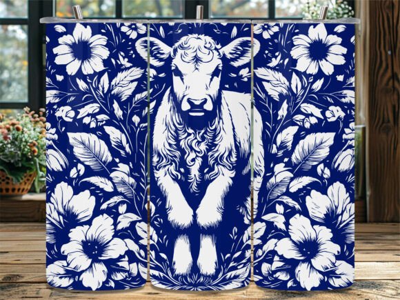 Floral Baby Cow Blue White