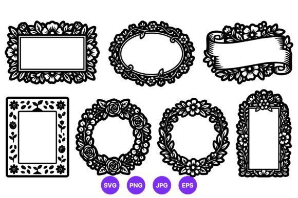 Floral Black White Frames Vector