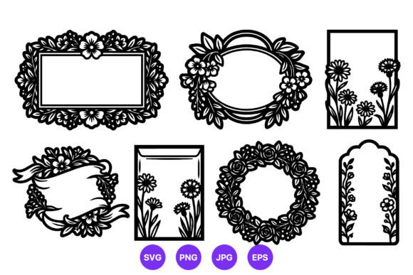 Floral Frames and Wreaths Black White