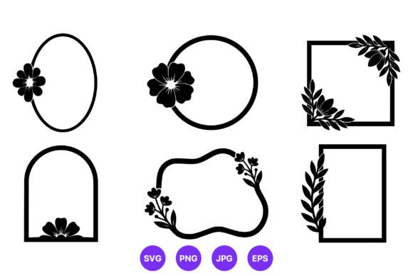 Floral Frames Vector Set Black White