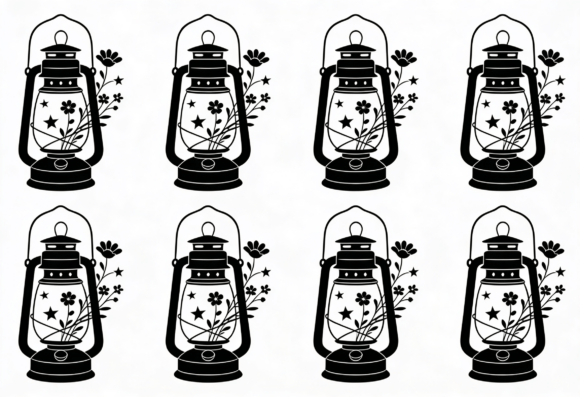 Floral Lantern Silhouette Clipart