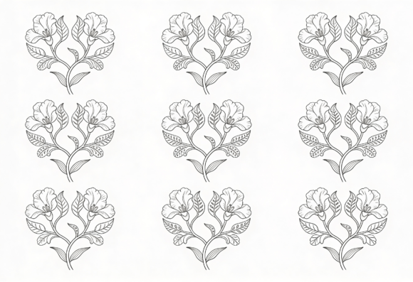 Floral Outline Clipart Decorative