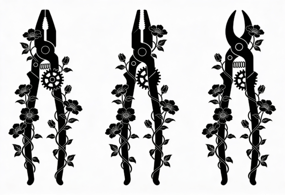 Floral Pliers Gear Silhouette Graphic