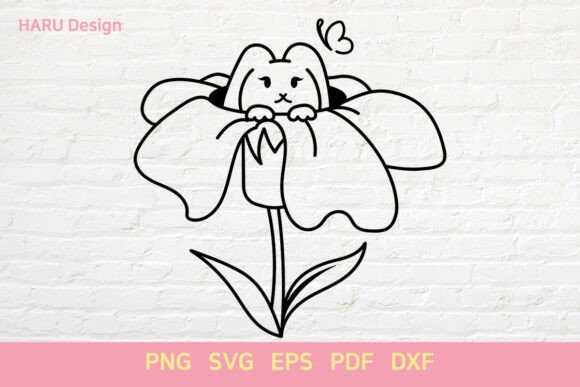 Floral Rabbit Outline Animal Bunny
