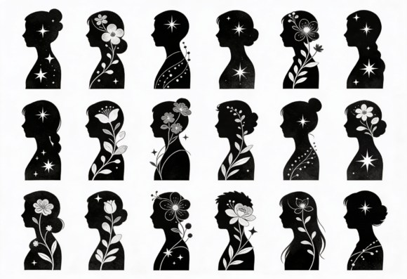 Floral Silhouette Woman Digital Art