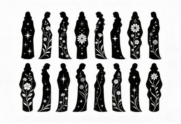 Floral Silhouette Women Clipart