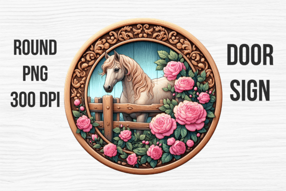 Pink Rose Floral Horse Farm Door Sign