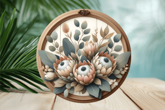 Tropical Floral Protea Round Door Sign