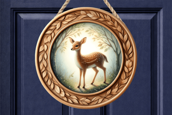 Watercolor Floral Deer Head Door Sign